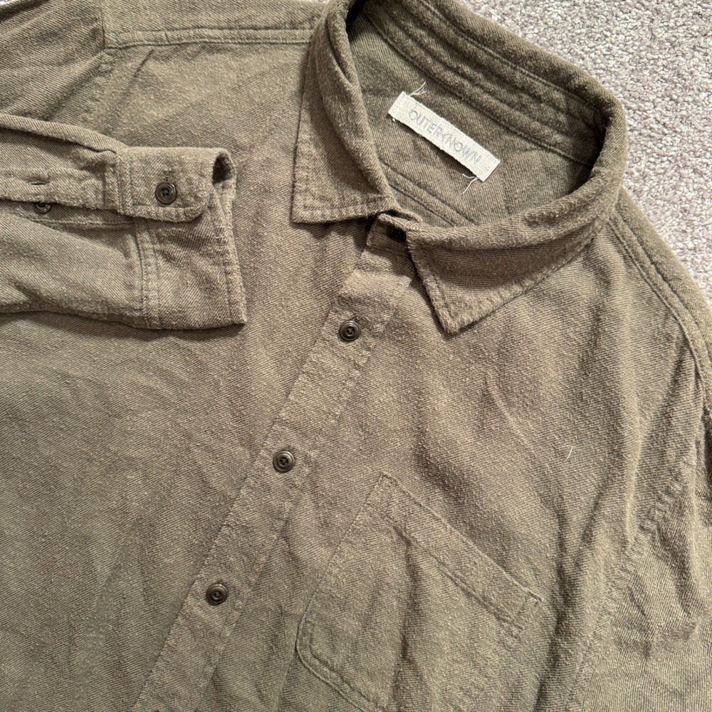Outerknown Blanket Shirt Mens Medium Olive Green Cotton Organic Surf Rugged